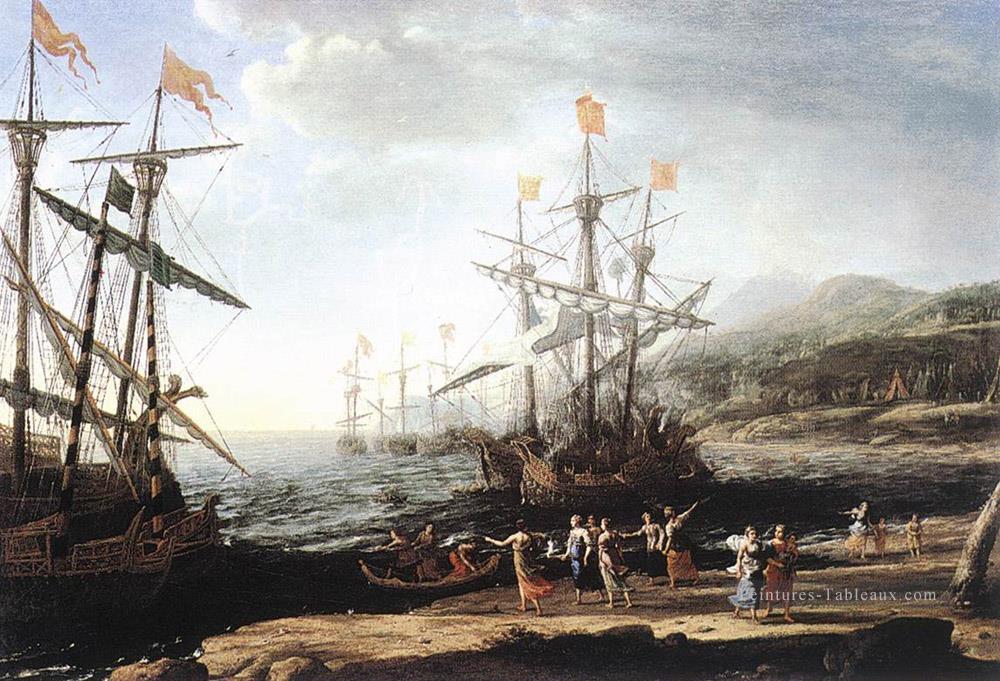 Marine avec les Trojans Brûlant leurs bateaux paysage Plage de Claude Lorrain Peintures à l'huile